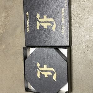 NIB, Box of 4 Beautiful Slate Coasters with the letter F